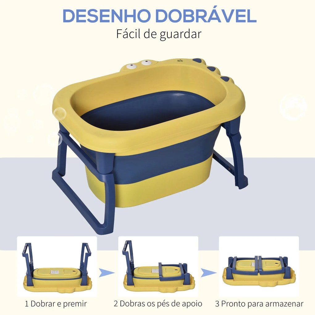 Banheira Dobrável para Bebé de 0-6 Anos Capacidade 105L Banheira Portá