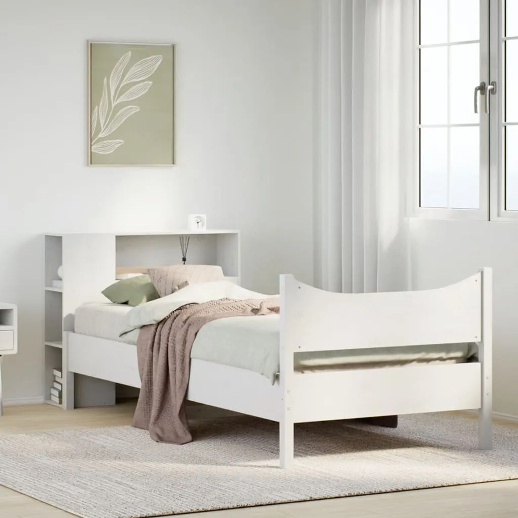 Cama sem colchão 75x190 cm madeira de pinho maciça branco