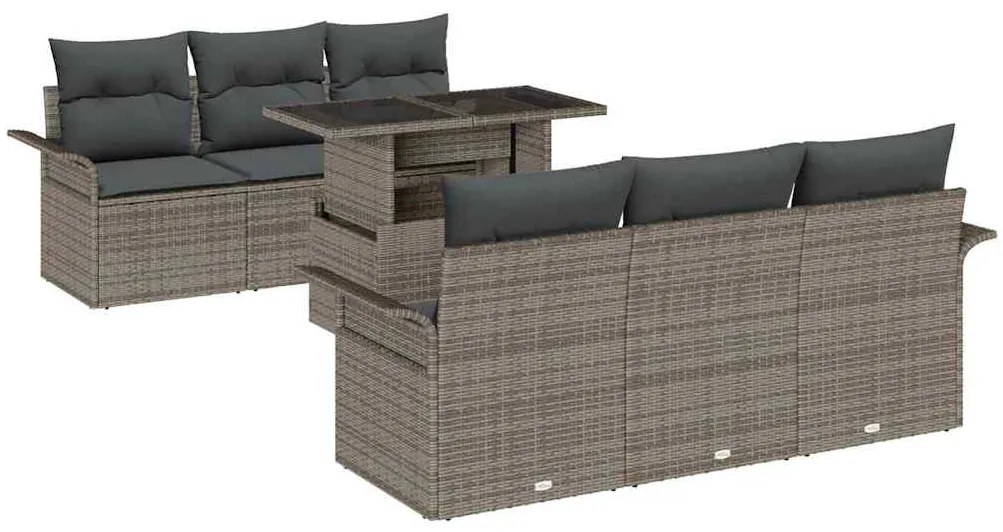 Conjunto de Sofá de Jardim de 7 Peças vidaXL com Almofadas Cinza Ratta