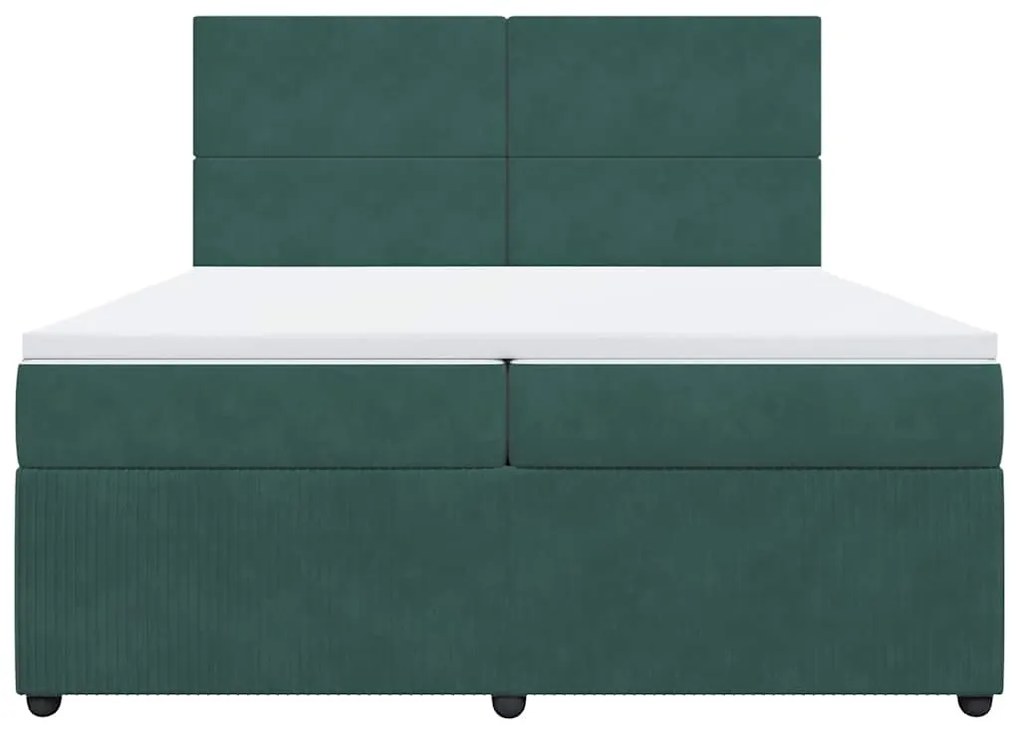 Cama com molas/colchão 200x200 cm veludo verde-escuro