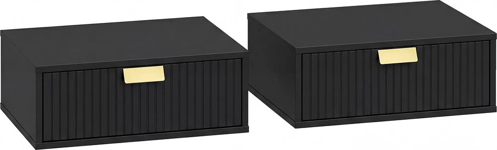 HOMCOM Conjunto de 2 Mesas de Cabeceira de Parede, Mesas de Cabeceira Suspensas com Gaveta Ondulada, 40 x 30 x 15 cm, Preto | Aosom Portugal