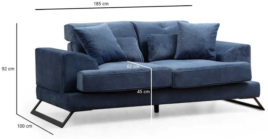Sofá de 2 Lugares Frido – Azul Marinho – 185 x 100 x 92 cm