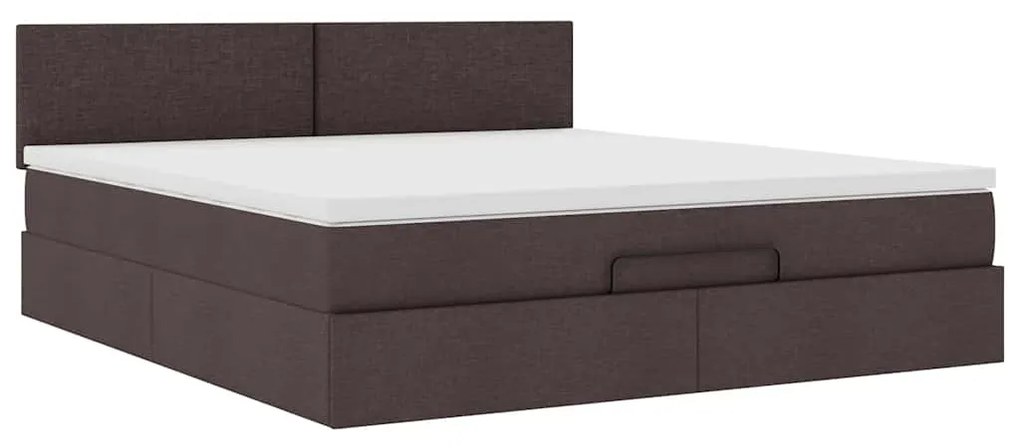 Estrutura de cama otomana com colchão tecido castanho escuro