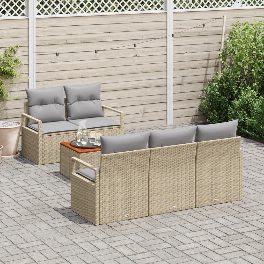 Conjunto de Sofá de Jardim vidaXL 6 Peças com Almofadas Bege Vime Acác