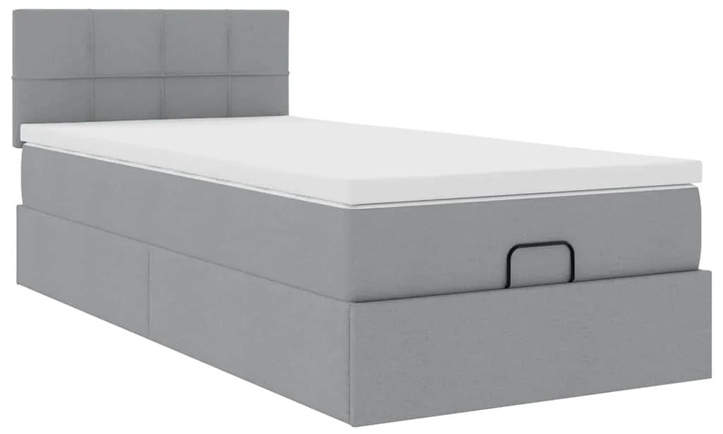 Cama otomana com colchão 100x200 cm tecido cinzento claro