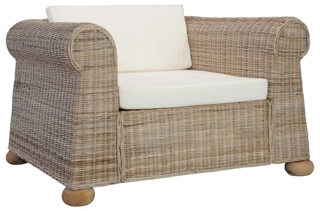 vidaXL Poltrona com almofadões em vime natural