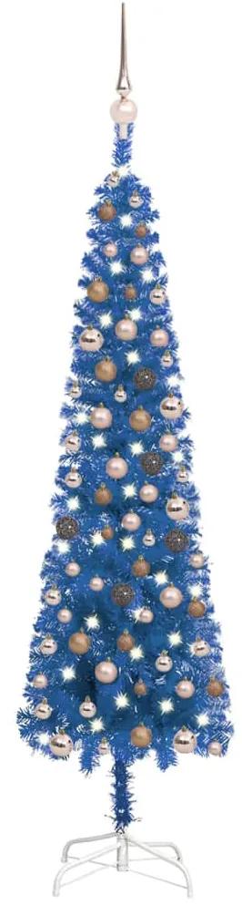 3078076 vidaXL Árvore de Natal fina com luzes LED e bolas 150 cm azul