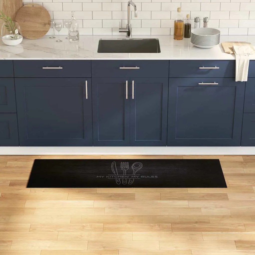 vidaXL Tapete de Cozinha Preto 150 x 45 cm Veludo