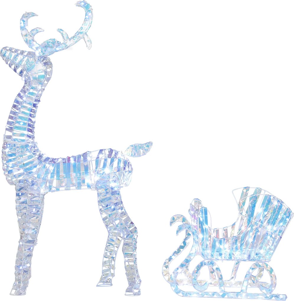 Rena e trenó de Natal iluminados 60 x 29 x 115 cm com 170 LEDs de luz branca quente, decoração de Natal para interior e exterior,