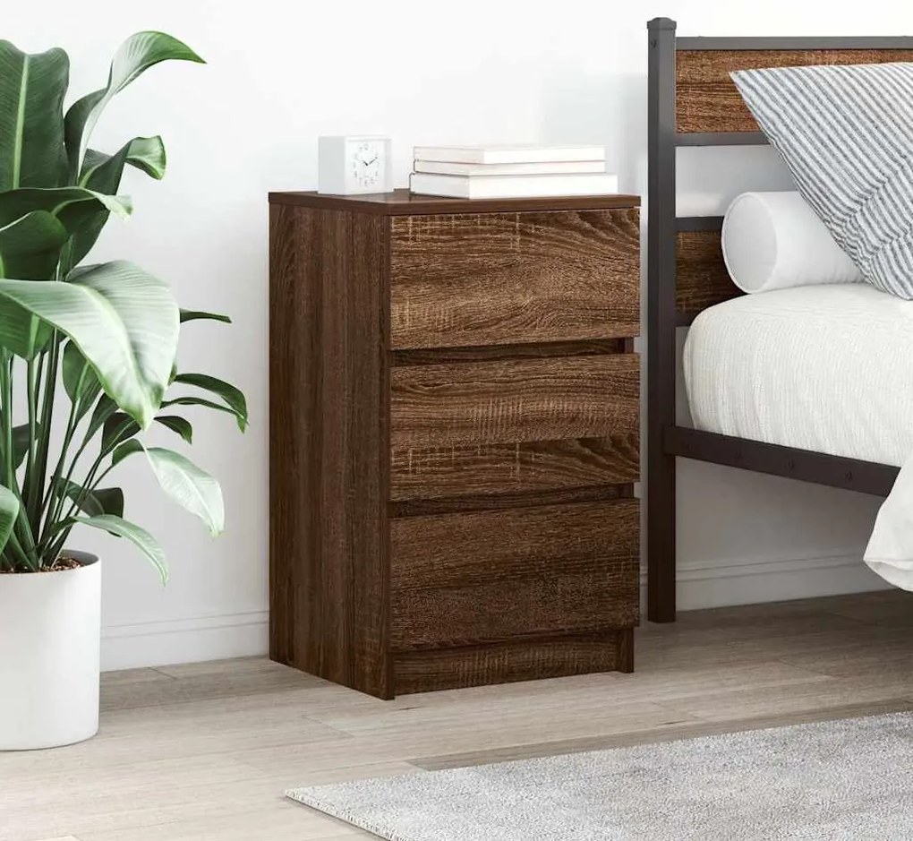 Mesa de cabeceira com 3 gavetas 39x35x65 cm carvalho castanho