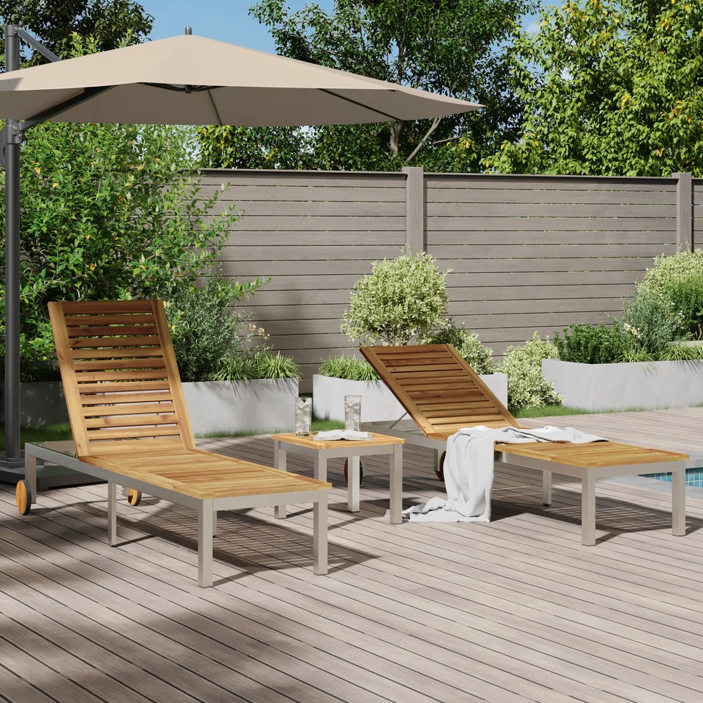 Conjunto de 2 pcs de Cadeiras de Sol vidaXL com Mesa de Madeira de Acá