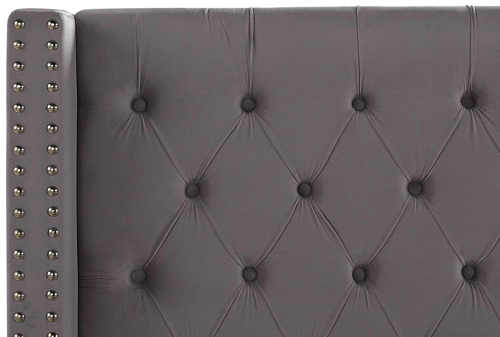 Cama de casal em veludo cinzento 140 x 200 cm LUBBON Beliani