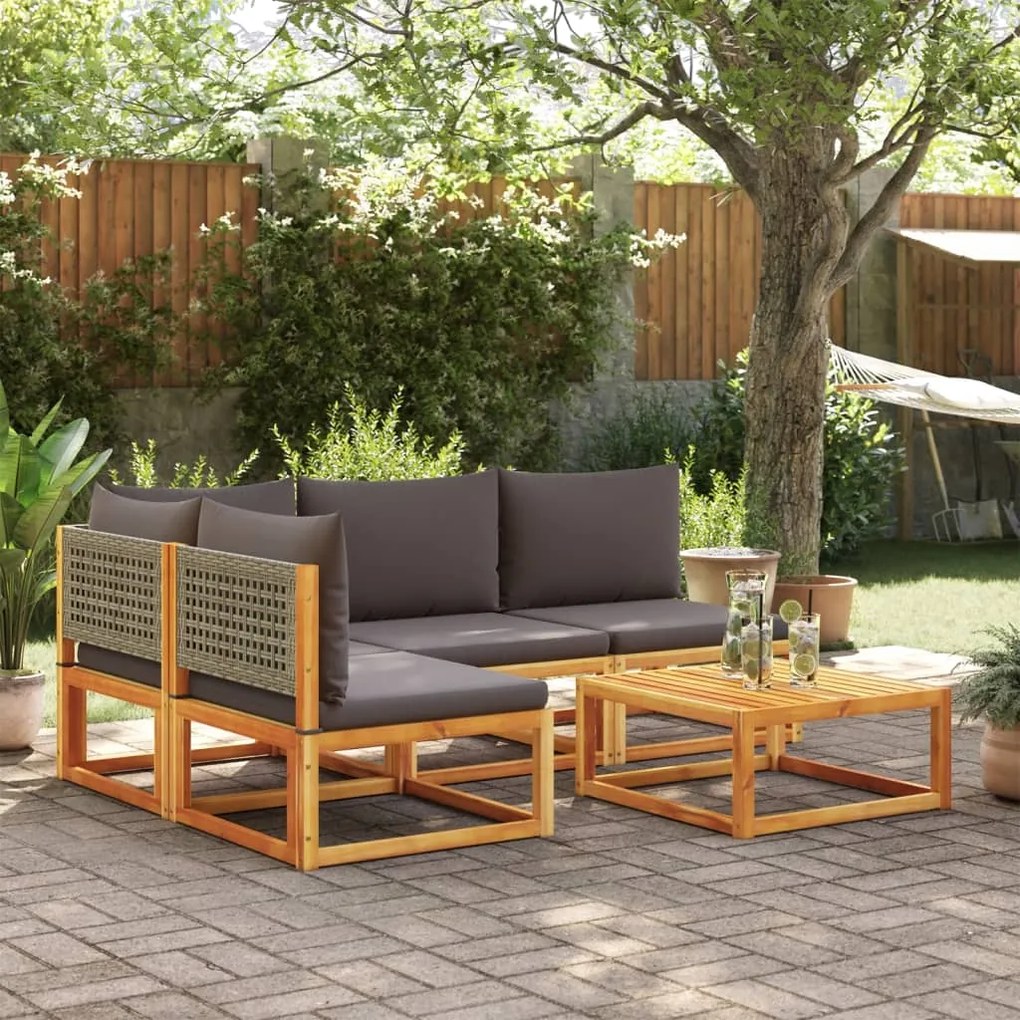 5 pcs conjunto de sofás de jardim com almofadões acácia maciça