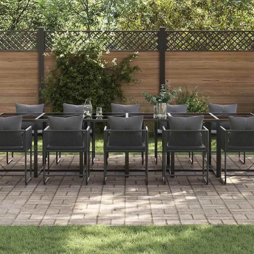 Conjunto de Jantar de Jardim vidaXL com 18 Peças e Almofadas em Aço e