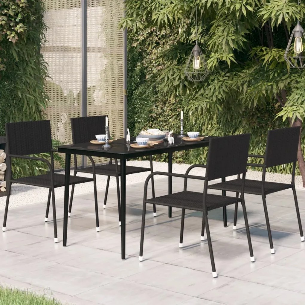 318750 vidaXL Mesa de jantar para jardim 140x70x74 cm aço e vidro preto