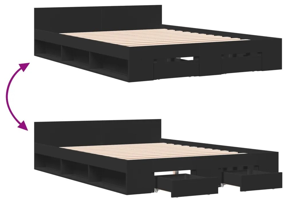 Estrutura cama c/ gavetas 120x190 cm derivados de madeira preto