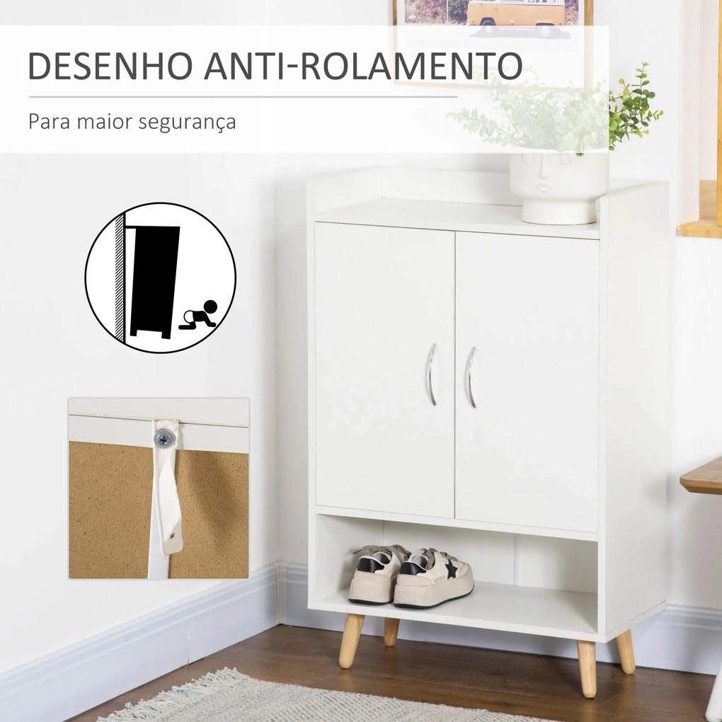 Móvel Sapateira de 2 Portas Moderno Móvel Auxiliar para 12 Pares de Sapatos com 4 Prateleiras para Entrada Sala de Estar Dormitório 60x30x92cm Branco