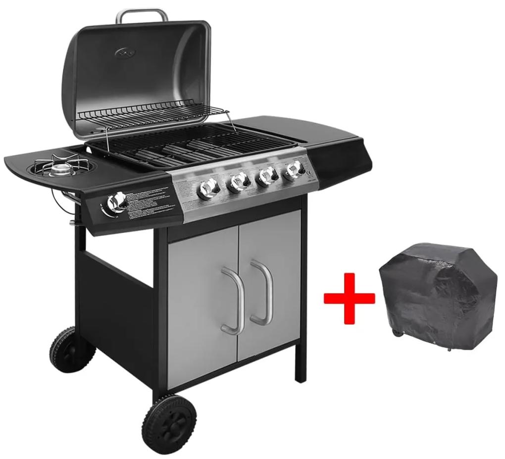 Grelhador/barbecue a gás 4+1 zonas de cozinhar preto/prateado