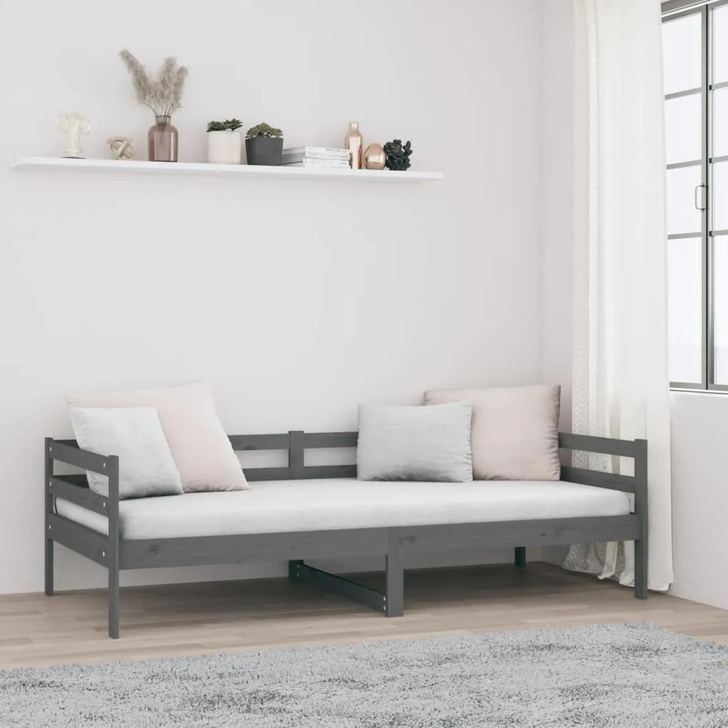 Sofá-cama 90x190 cm madeira de pinho maciça cinzento