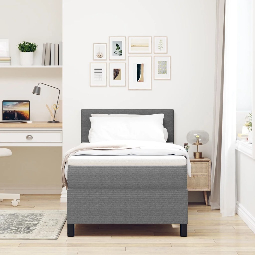 Cama Box Spring com Colchão e Luz LED Cinza 90x200 cm Tecido Cotelê