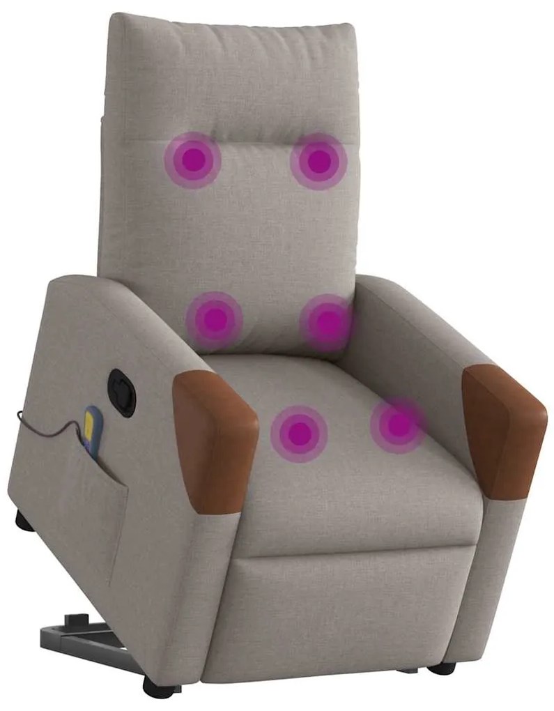 Poltrona elevatória de massagens tecido cinzento-acastanhado