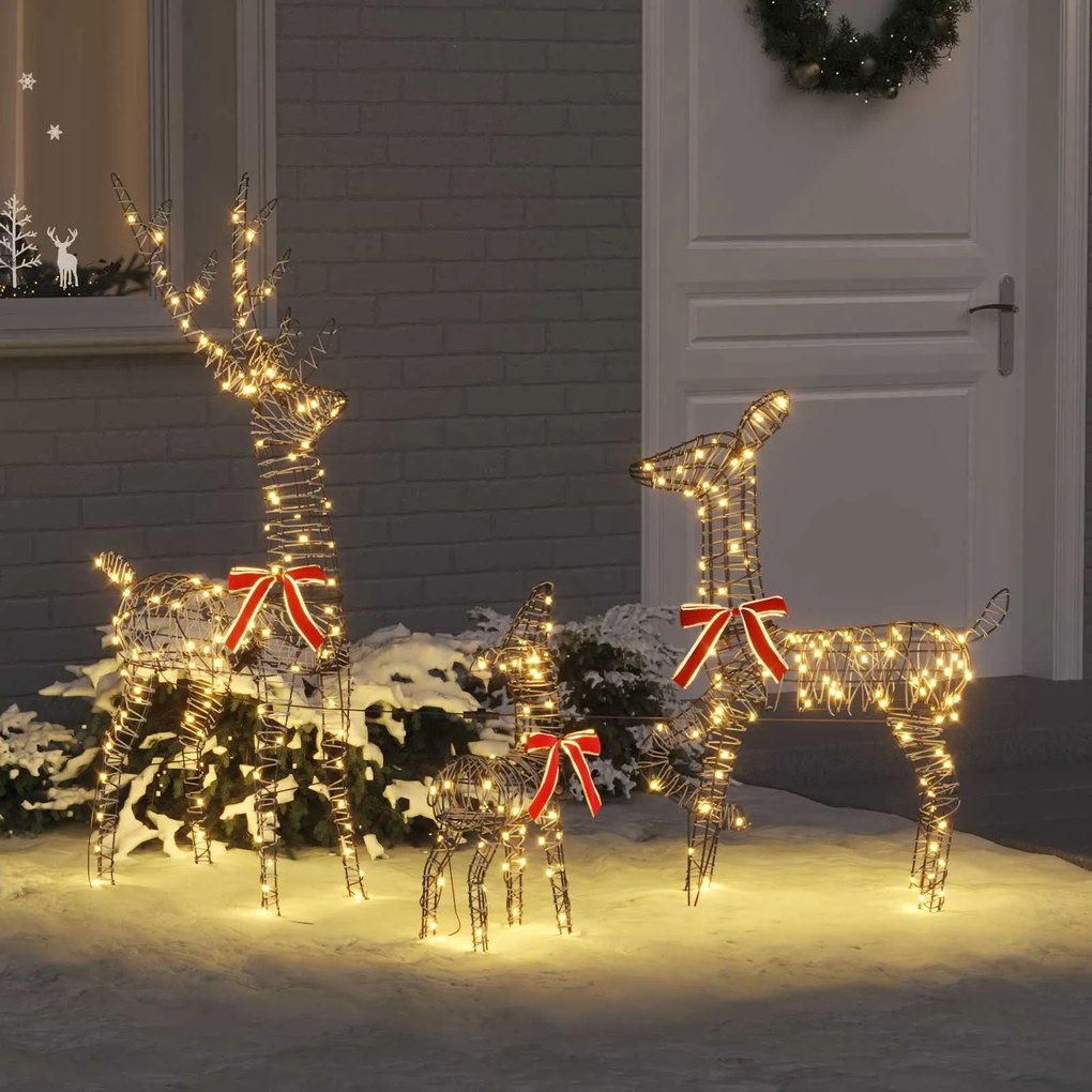 vidaXL Família Rena 3 pcs Branco quente 67 x 26 x 127 cm Vime