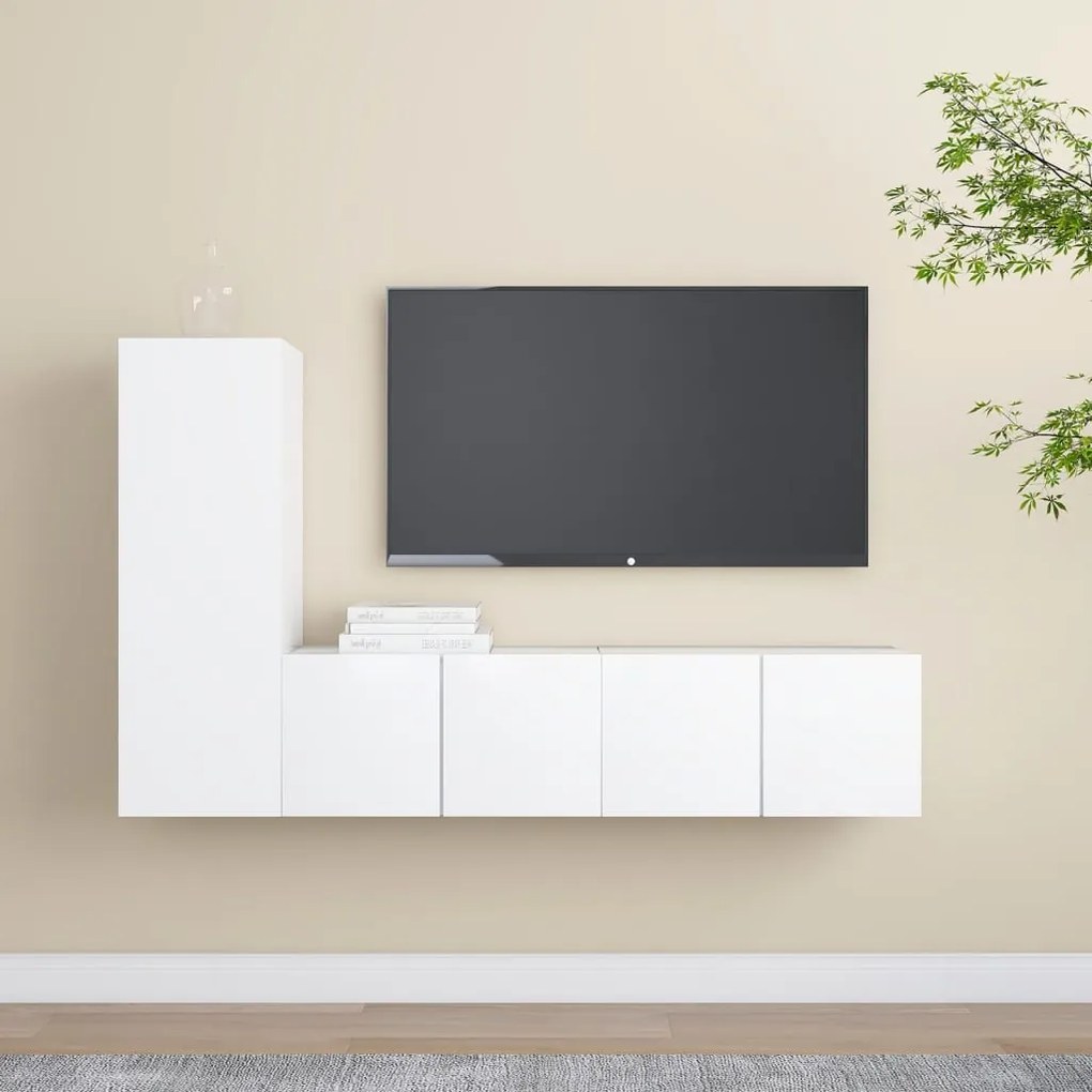 3 pcs conjunto de móveis de TV contraplacado branco