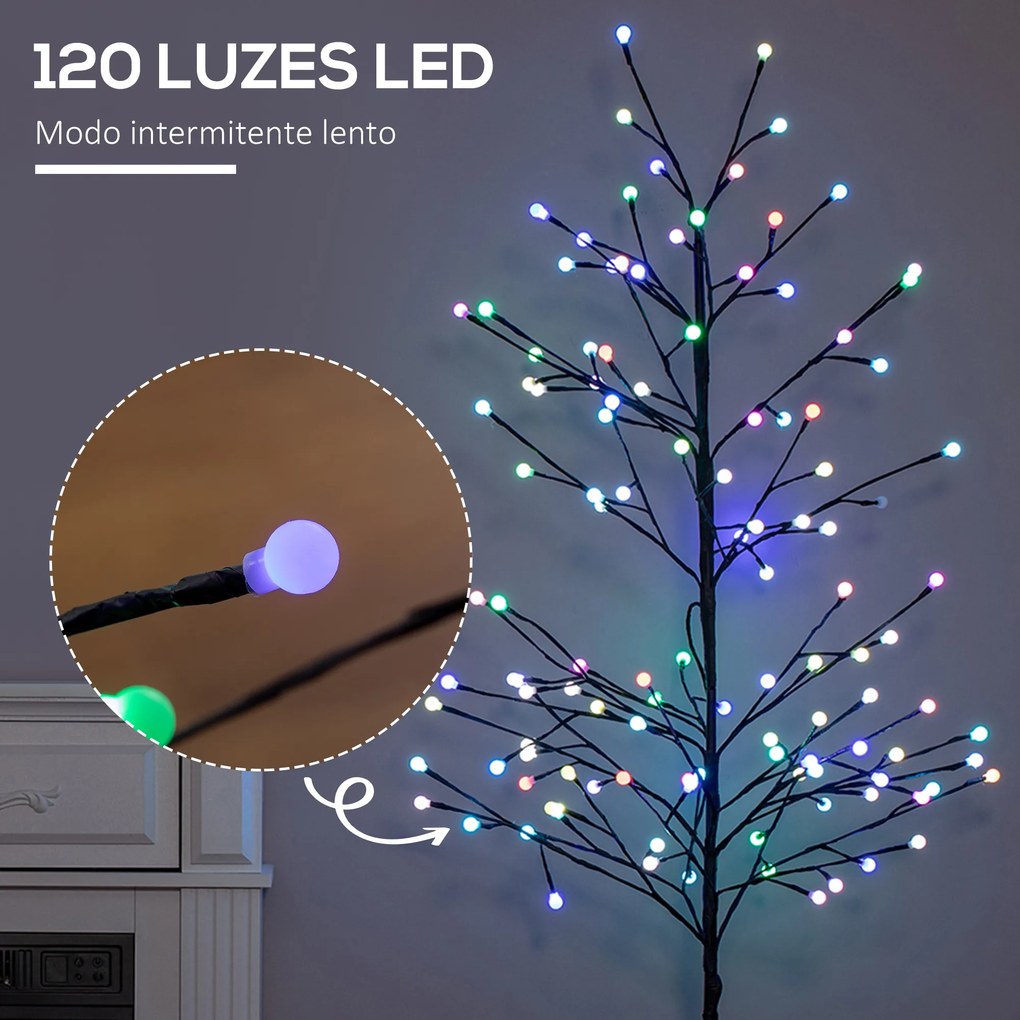 HOMCOM Árvore Sintética Altura 150cm com 120 Luzes LED IP44 Ajustável em 7 Modos Ramos Flexíveis e Base de Candeeiro Árvore Iluminada Decoração de Natal para Interiores 55x55x150cm Preto