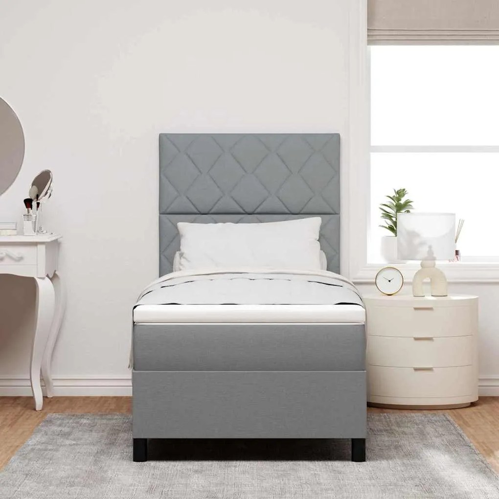 Cama Box com Colchão e Luz LED , Cinza Claro, 90 x 190 cm, Tecido
