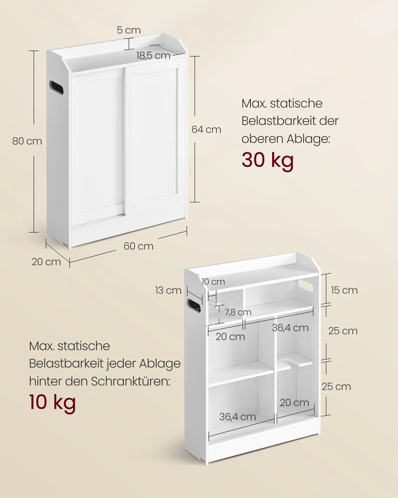 Armário de casa de banho estreito com prateleiras reguláveis 20 x 60 x 80 cm branco