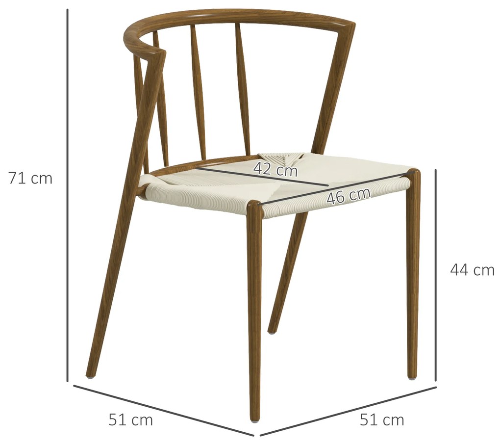 Conjunto de 2 Cadeiras de Sala de Estar com Assento em Corda de Papel Empilháveis Estilo Rústico 51x51x71 cm Carvalho
