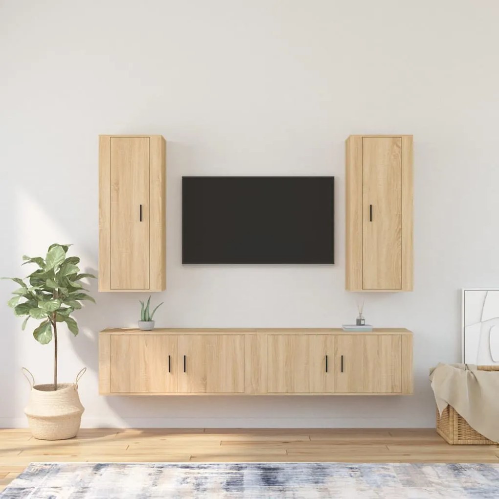 vidaXL Conjunto móveis de TV 4 pcs madeira processada carvalho sonoma