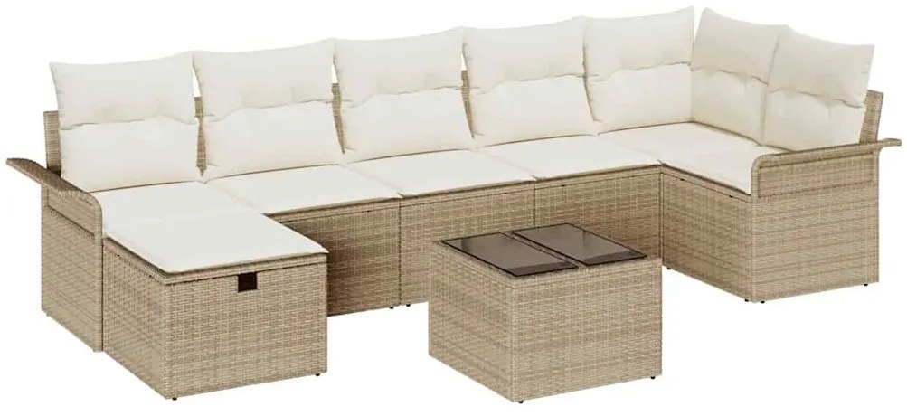 Conjunto de Sofás de Jardim de 8 Peças com Almofadas Bege Vime PE