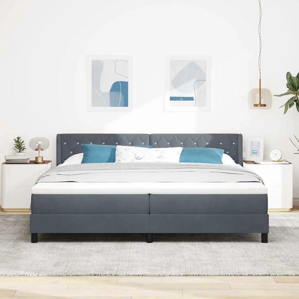 vidaXL Cama Box com colchão Cinza Escuro 200 x 200 cm Poliéster