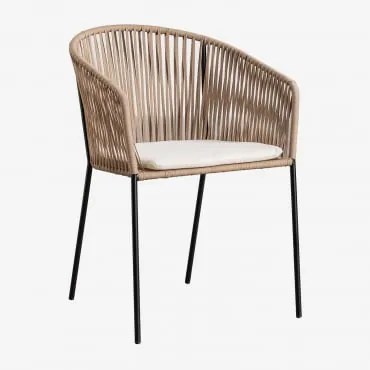 Cadeira De Jardim Com Apoios De Braços Em Ferro E Corda Trançada Jocelyn Natural - Preto - Sklum