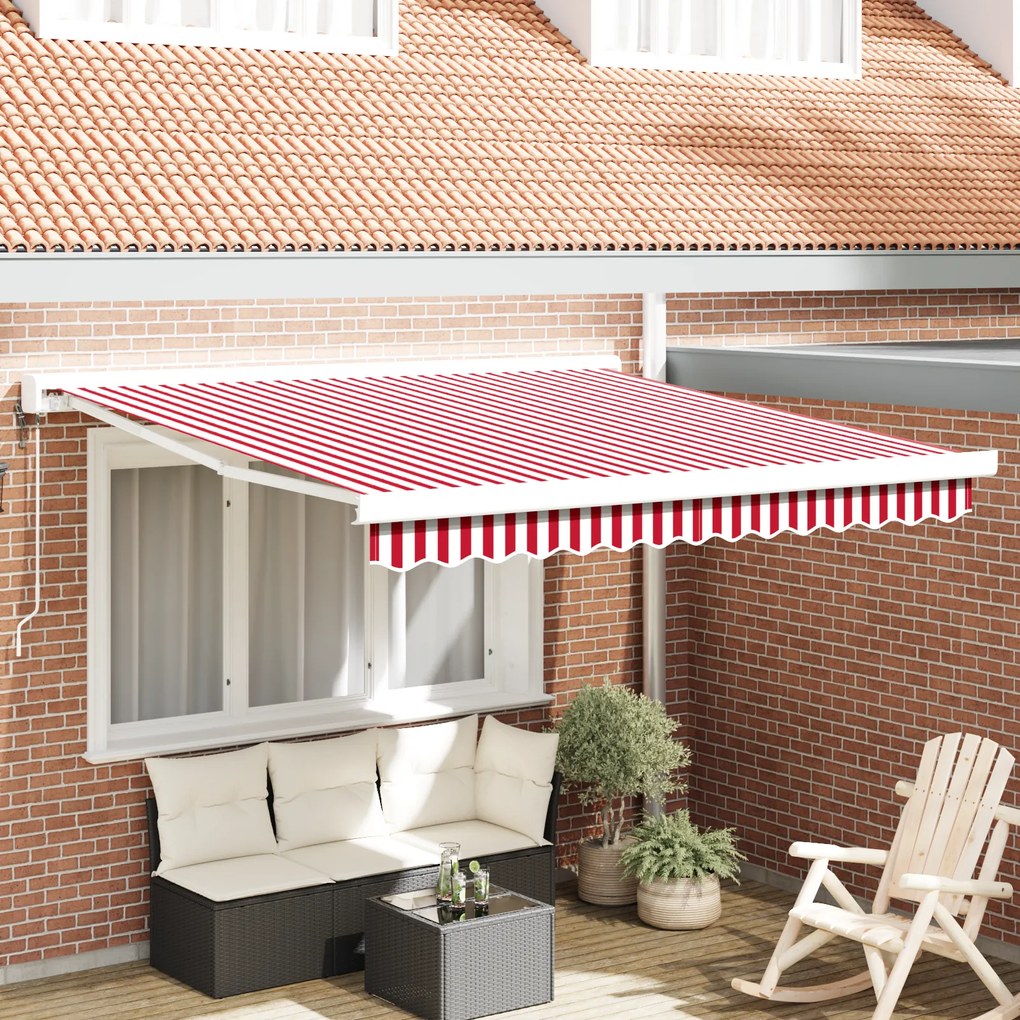 vidaXL Toldo Retrátil Automático Listrado Vermelho e Branco 350x250 cm