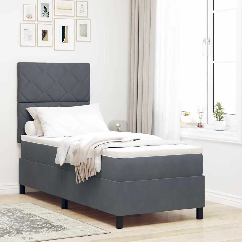 Cama Box com Colchão vidaXL Cinza Escuro 80x200 cm Veludo