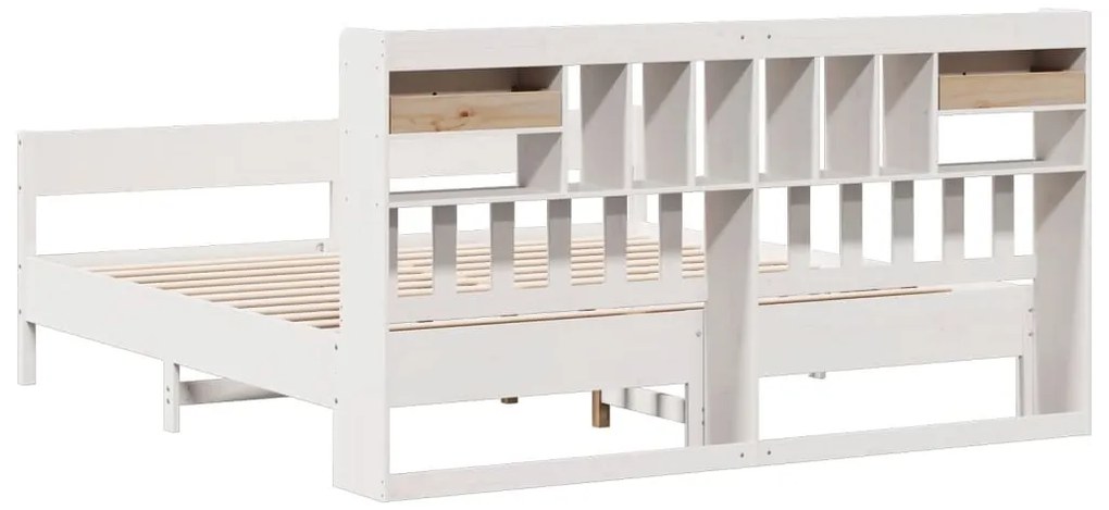 Cama com estante sem colchão 180x200 cm pinho maciço branco