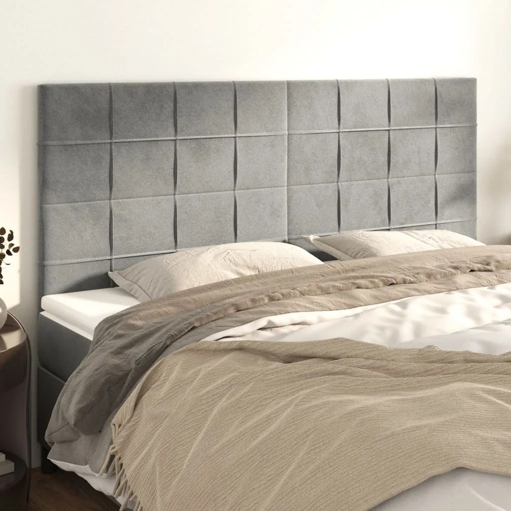 vidaXL Cabeceira de cama 4 pcs veludo 100x5x78/88 cm cinzento-claro