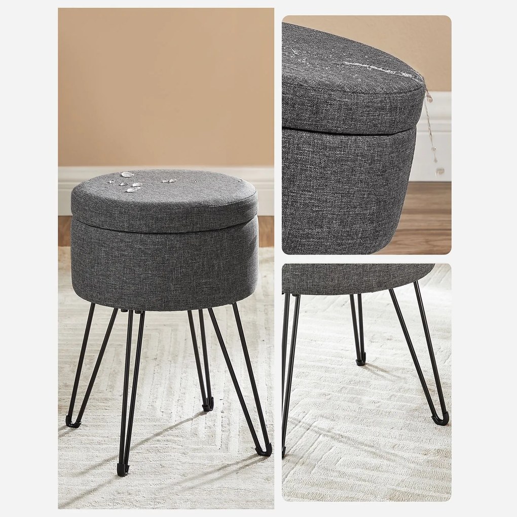 Banco toucador com espaço de arrumação Ø31 x 43 cm Cinzento