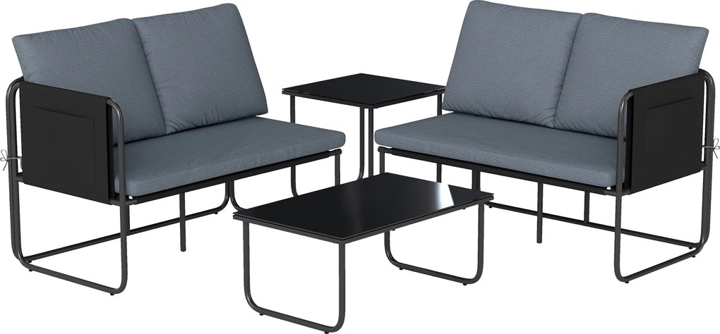Outsunny Conjunto de Jardim de 4 peças Móveis de Exterior com 2 Sofás de 2 Lugares 2 Mesas de Vidro Almofadas Capas Removíveis Cinza | Aosom Portugal