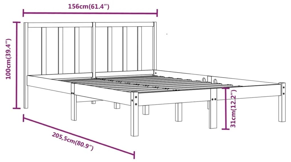 Estrutura de cama 5FT King 150x200 cm pinho maciço