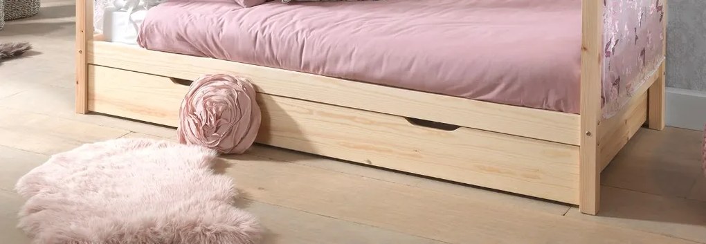 Conjunto Cama infantil de Casa DALLAS 90x200 com gaveta e cortinados Natural