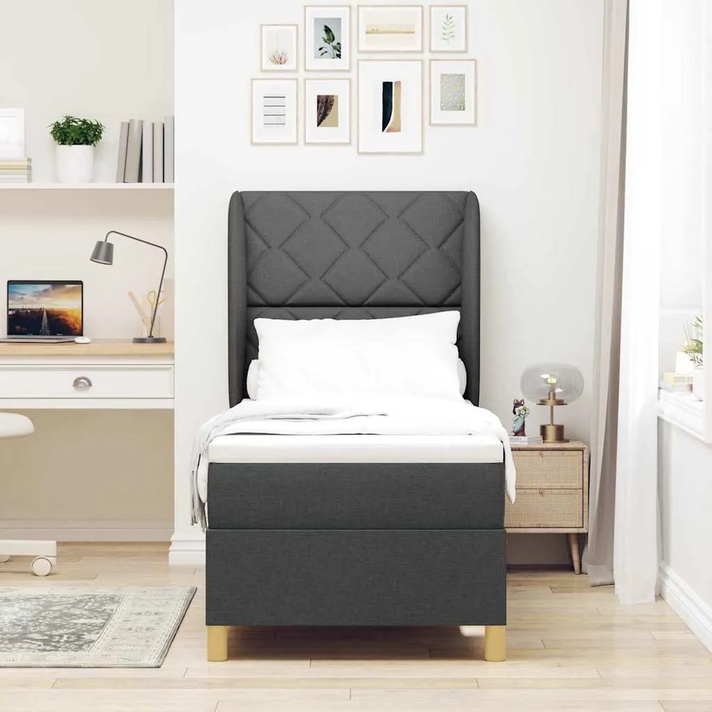 Cama Box com Colchão Cinza Escuro 80x200 cm em Tecido