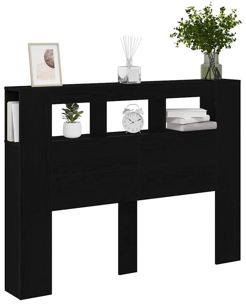 Cabeceira LED vidaXL Carvalho Preto 140x18,5x40 cm Madeira de Engenhar
