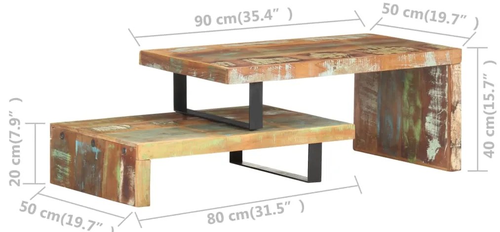 2 pcs conjunto de mesas de centro madeira recuperada maciça