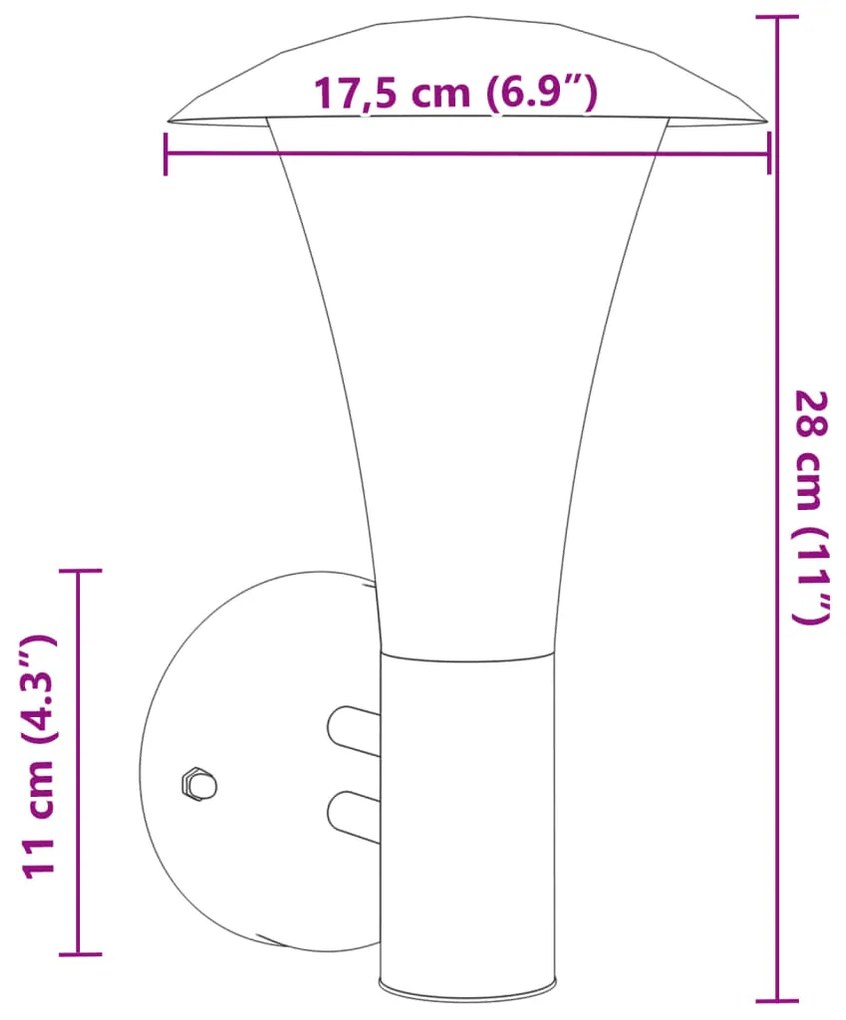 Candeeiro de parede para exterior aço inoxidável prateado