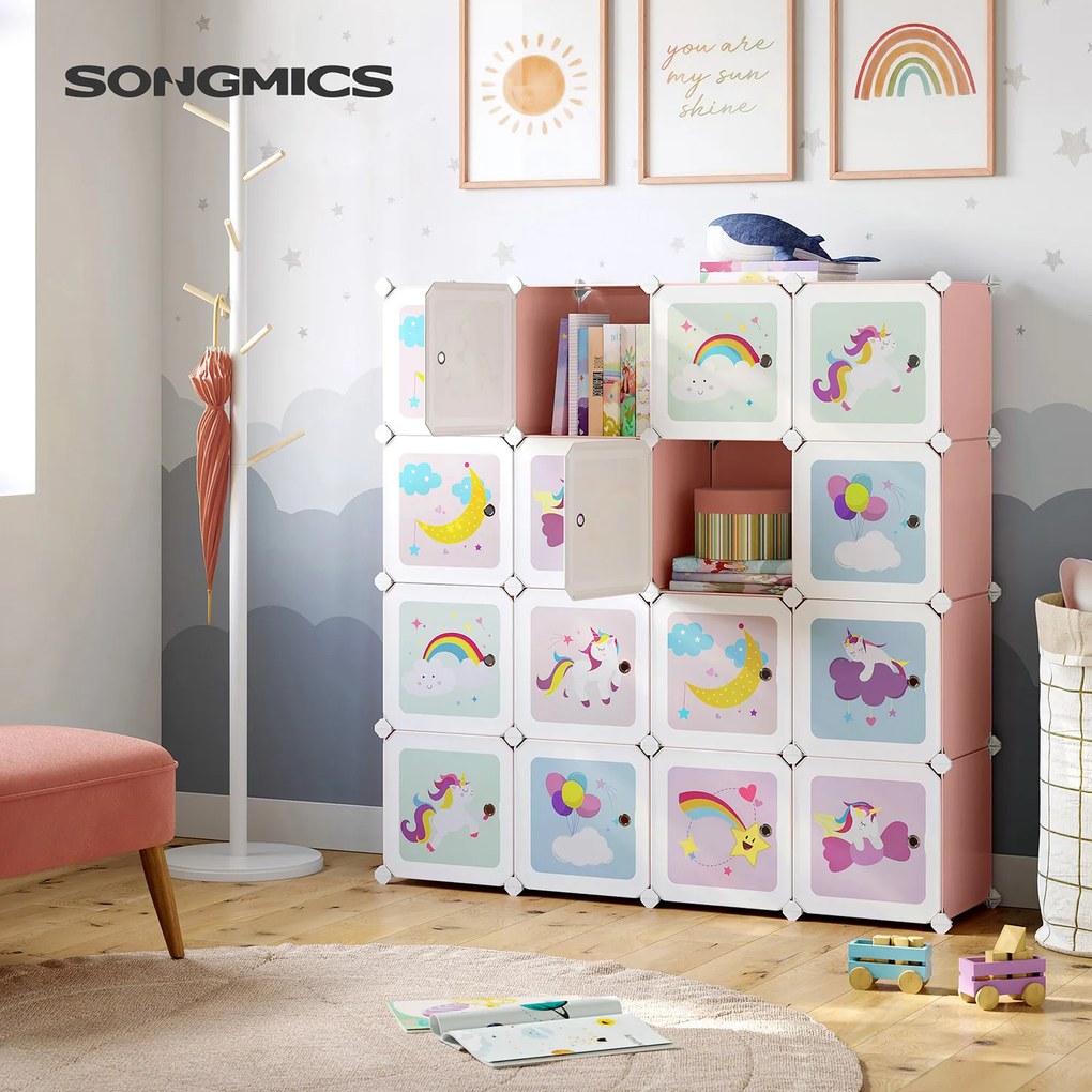 Conjunto de 16 cubos arrumação para crianças 123 x 31 x 123 cm Rosa