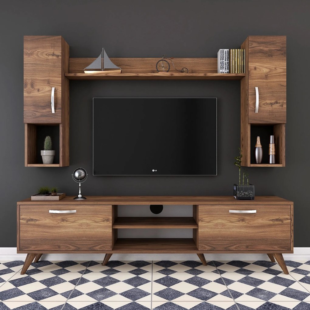 Conjunto de Móvel de TV "Askel" M3 – Design Moderno em Nogueira