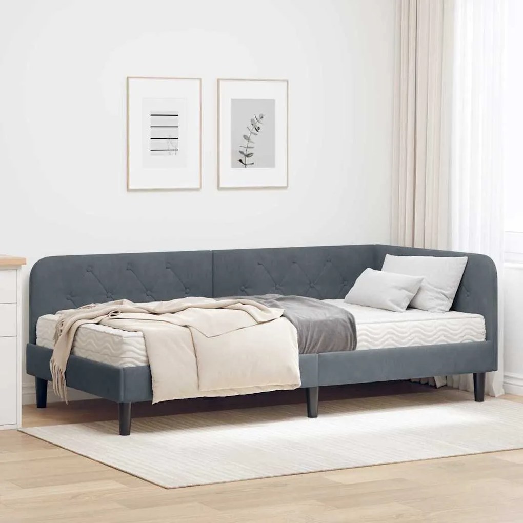 vidaXL Estrutura de Cama de Canto Cinza Escuro 100 x 200 cm Veludo